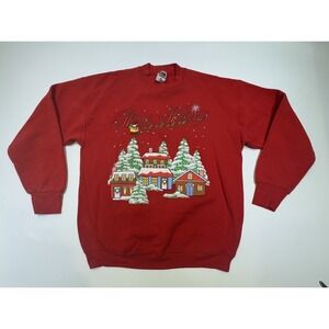 Vintage FOTL Best Christmas Theme Sweatshirt Men's Large Trees‎ Snow House